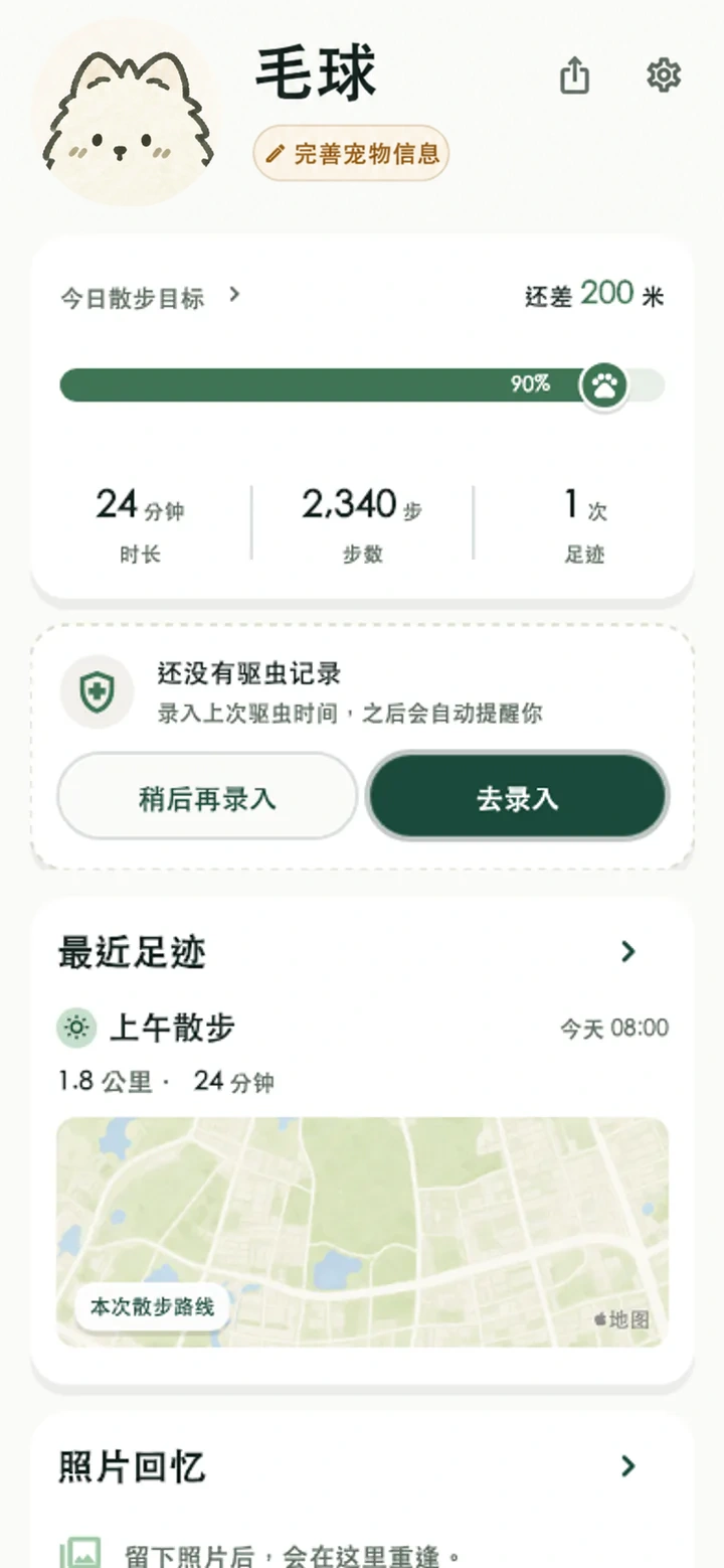 毛球 App 宠物首页